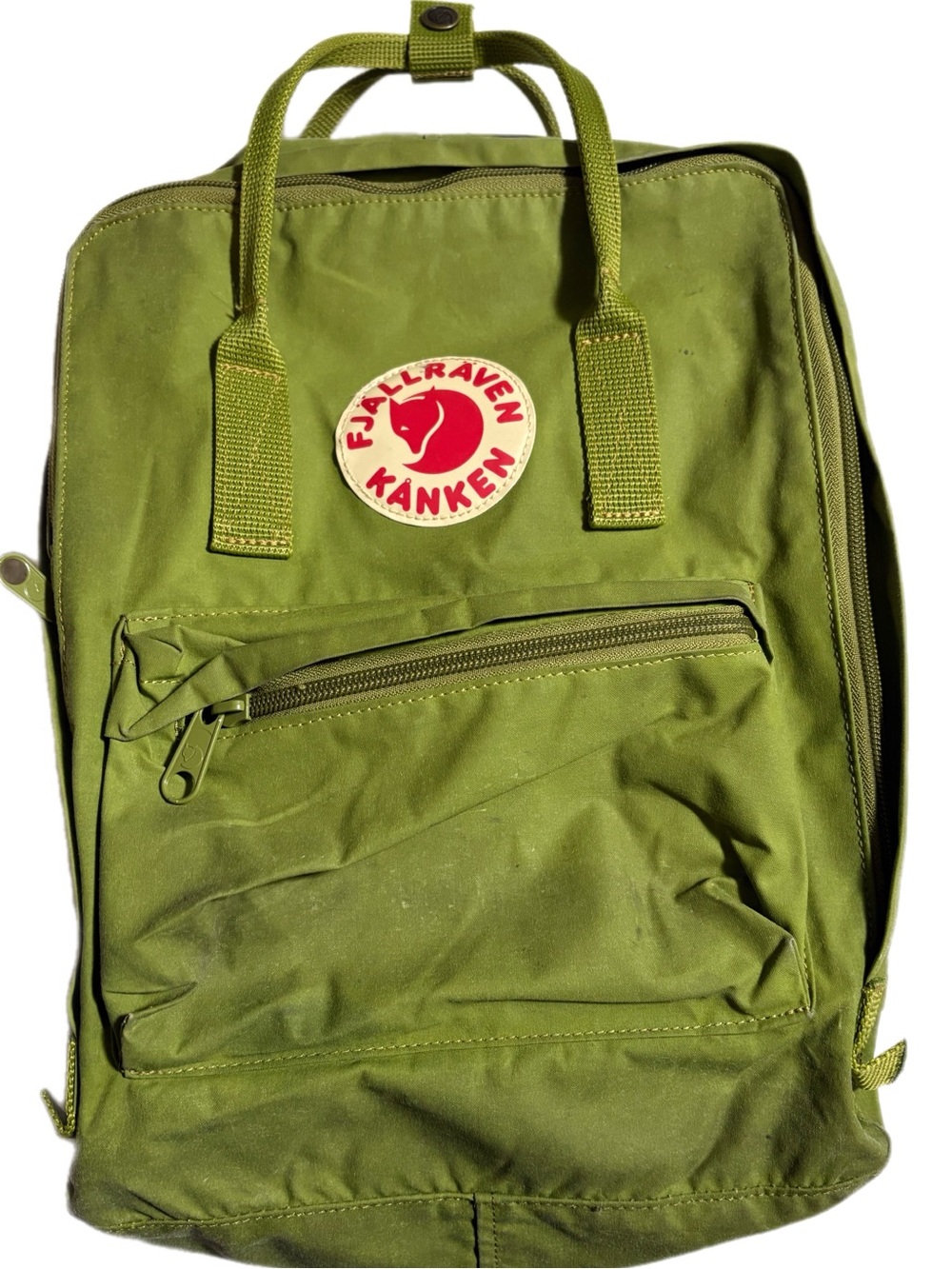 Fjallraven Kanken Backpack in Olive Green with Red Logo